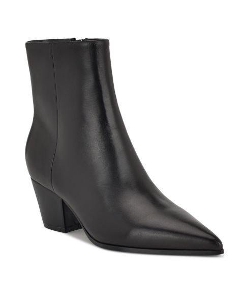 Женские ботинки Nine West Savie Leather Block Heel Booties, цвет: Чёрный кожаный
