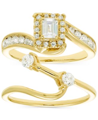 Diamond Emerald-Cut Halo Swirl Bridal Set (1 ct. t.w.) in 14k Gold