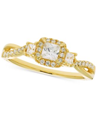 Macy's - Diamond Princess & Round three Stone Halo Twist Engagement Ring (1/2 ct. t.w.) in 14k Gold