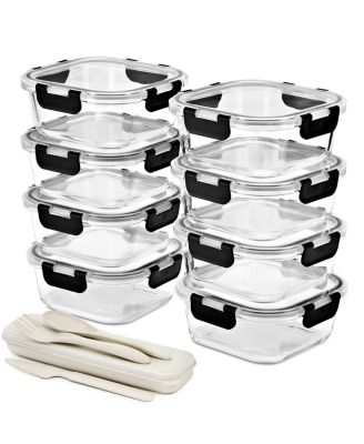 16 Piece Square (1100ml/ 37oz/ 4.6cups) Glass Meal Prep Containers with Airtight Lids - Preserves Freshness, Oven Safe, durable, BPA-free