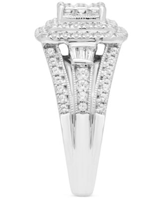 Diamond Princess Shaped Cluster Multirow Engagement Ring (1 ct. t.w.) in 14k White Gold