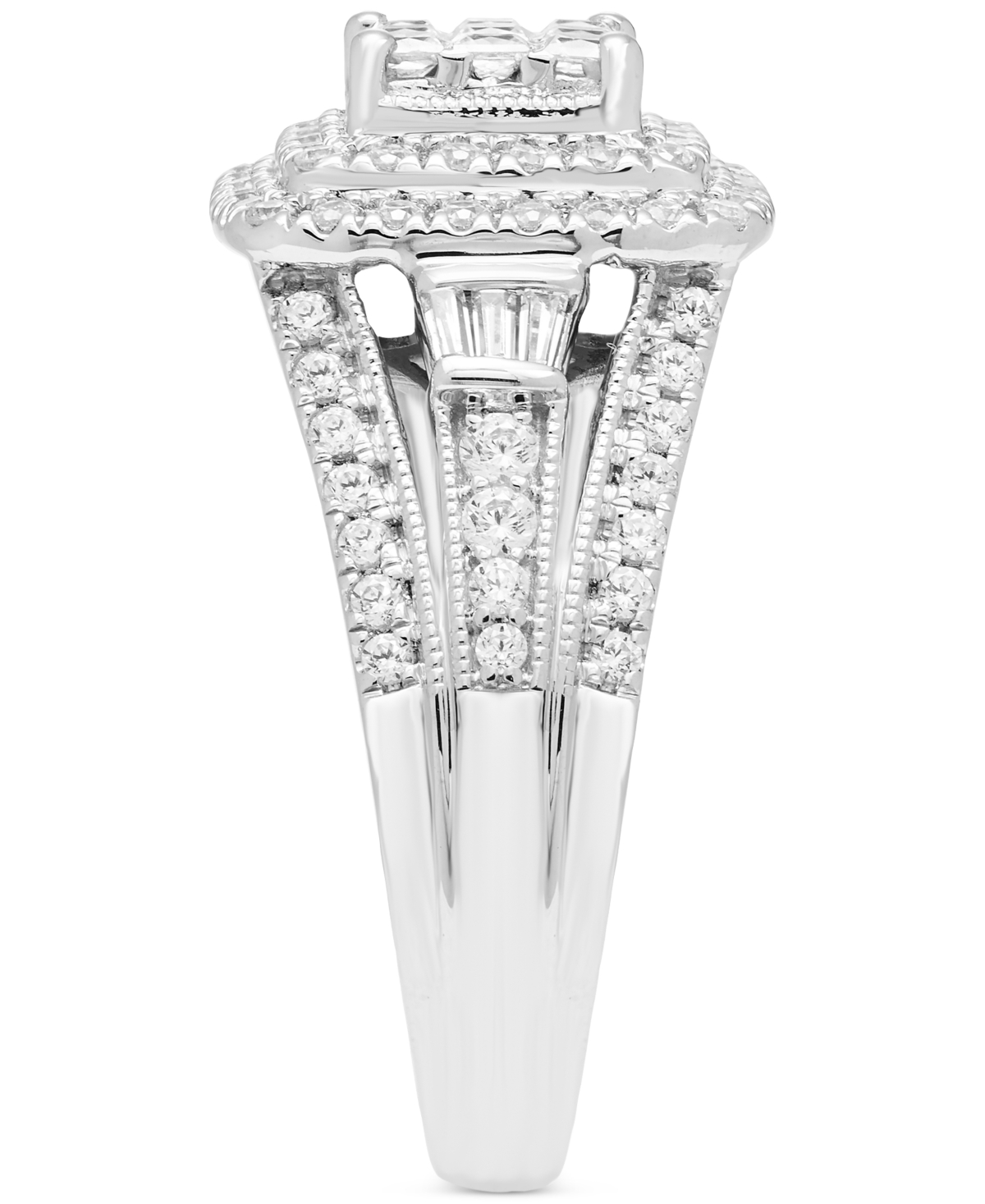 Diamond Princess Shaped Cluster Multirow Engagement Ring (1 ct. t.w.) in 14k White Gold