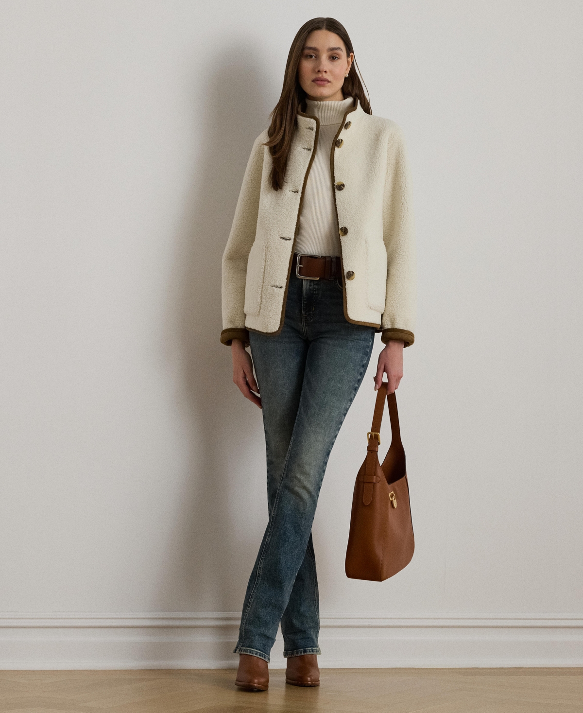 Ralph Lauren Faux-shearling Funnelneck Coat In Neutral