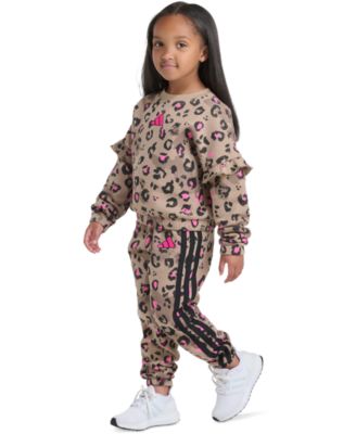 Toddler & Little Girls Printed Flutter-Sleeve Pullover Sweatshirt & Elastic-Waistband Printed Jogger Pants, 2 Piece Set   	