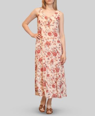 Almost Famous Juniors' Chiffon Printed V-Neck Sleeveless Maxi Dress