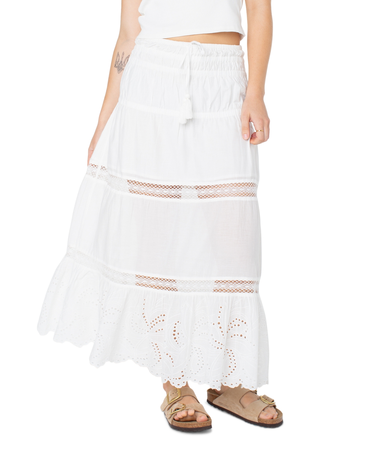 Juniors' Castaway Cotton Pull-On Maxi Skirt - Snow White Solid