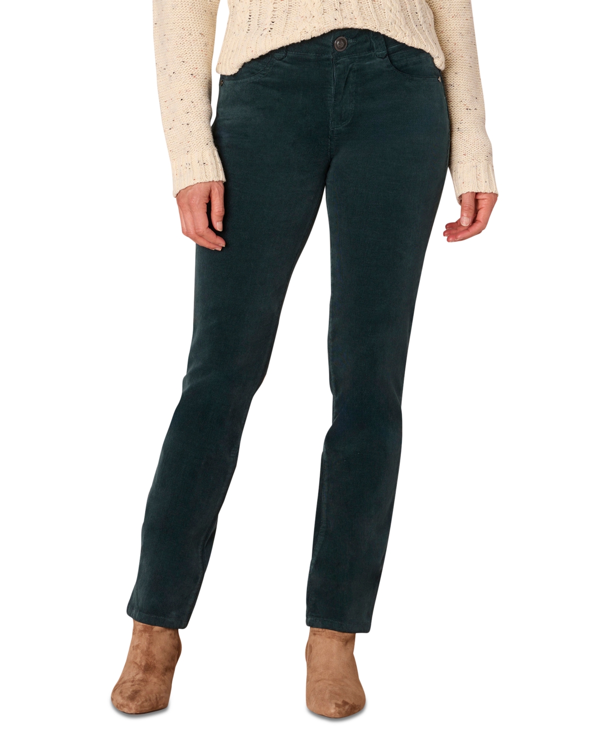 Petite "Ab"solution Corduroy Straight-Leg Jeans - Deep Pine