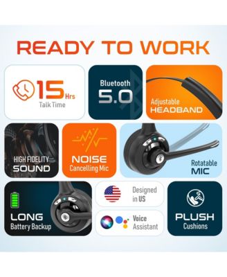 10X Bluetooth Computer Headset, Over the Head Single Ear Wireless Headset with Noise Cancelling Mic for Clear Calls, for PC/Mac/Laptops and Compatible with all meeting Apps - Black