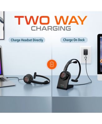 50X Noise Canceling Bluetooth Computer Headset with Charging Dock, Wireless headset for Laptop/PC/iMac/Tablet/Smartphones, Compatible with MS Teams, Zoom, Google Meet, Slack and More - Black