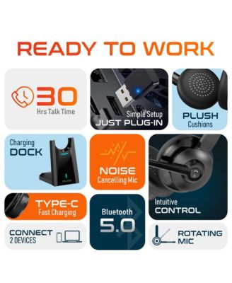 35X Noise Cancelling 2-Earpiece Computer Headset w/ Auto Pairing USB Dongle and Charging Dock