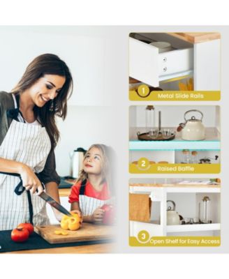 Kitchen Island Trolley Cart on Wheels with Storage Open Shelves and Drawer