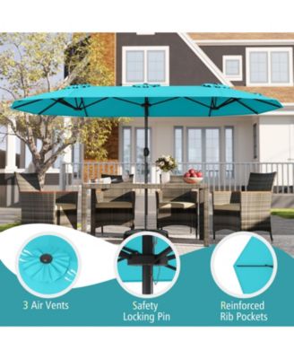 13FT Double-sided Patio Umbrella w/ Crank Handle Umbrella Base Safety Lock