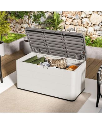110 Gal. Resin Outdoor Storage Cabinet,Garden Tool Box with Lockable Lid in White