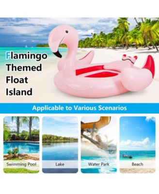 6 People Inflatable Flamingo Floating Island with 6 Cup Holders for Pool and River