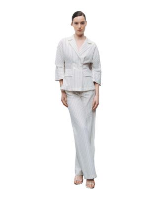 Women's Linen Blend Striped High Waist Pants