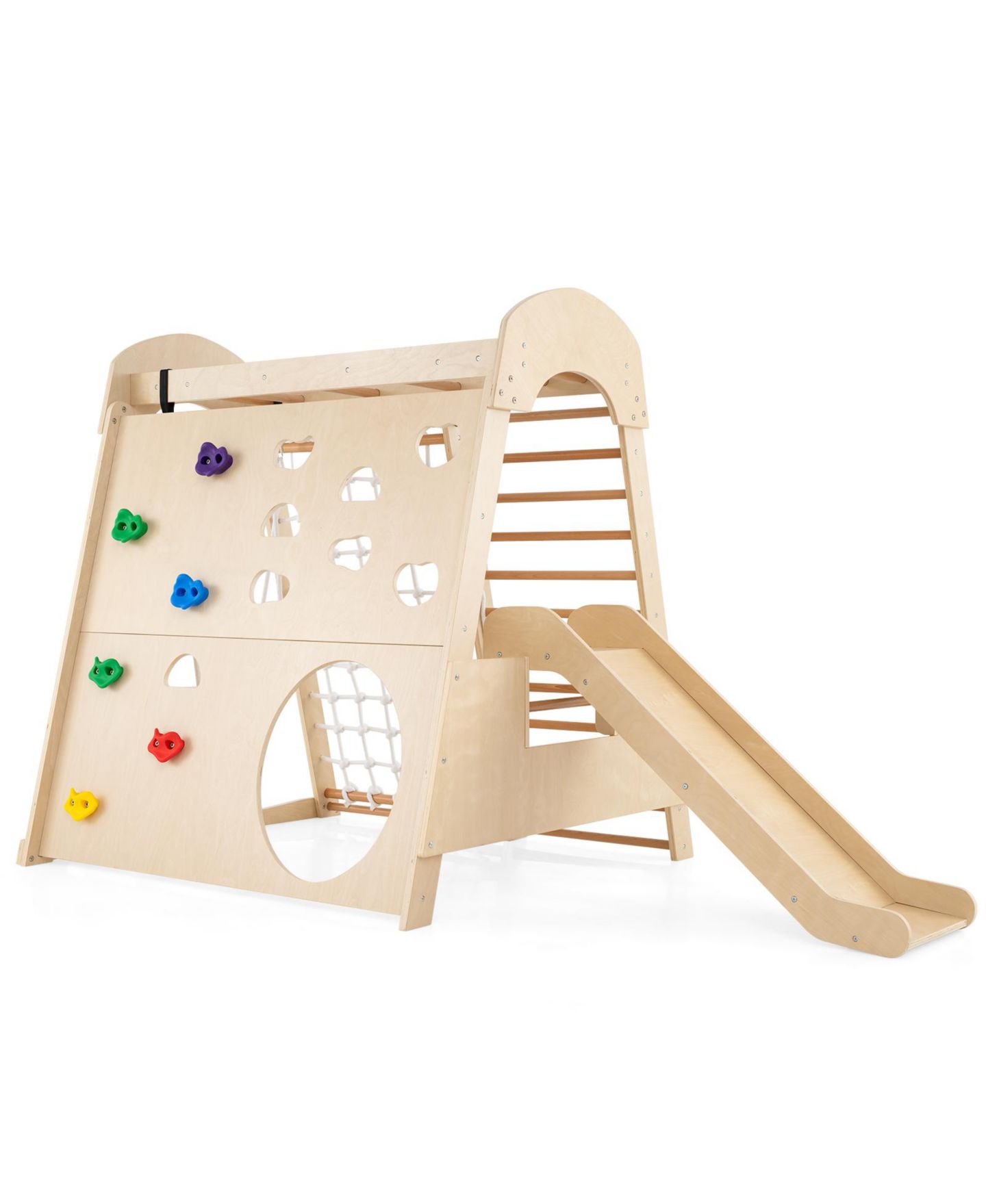 Детская игрушка Slickblue 8-in-1 Indoor Jungle Gym Wooden Playground with Swing and Climbing Wall, цвет: Натуральный — фото 1