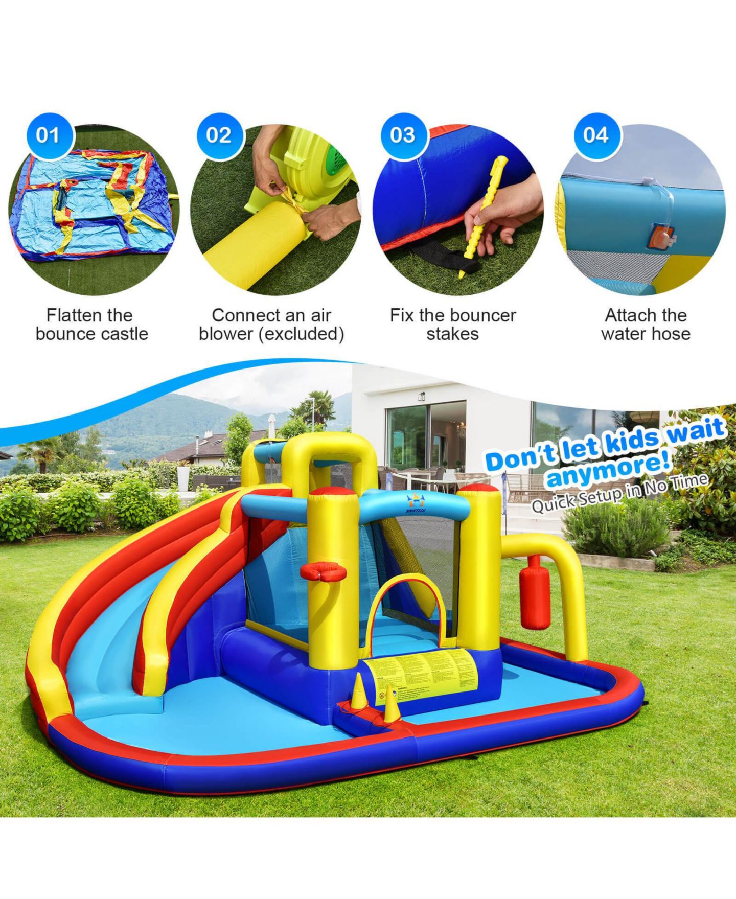 Детская игрушка Mecale 7-in-1 Inflatable Tear-Resistant Water Slide Bounce Castle, Approx. 169.5"L x 139"W x 79"H, Oxford Cloth, Up to 4 Kids, Ages 3+, цвет: Синий — фото 6