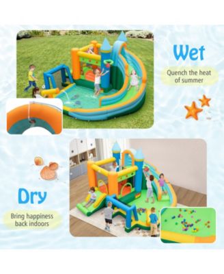 Inflatable Water Slide with Dual Slides and Splash Pool Bounce House with 680W Blower