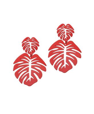 Womens Red Palm Leaf Drop Earrings