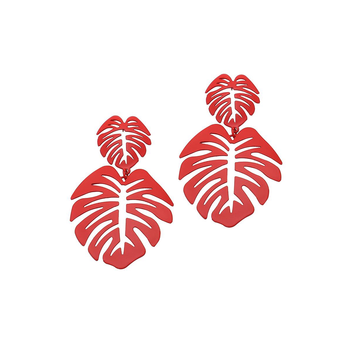 Women's Red Palm Leaf Drop Earrings - Red