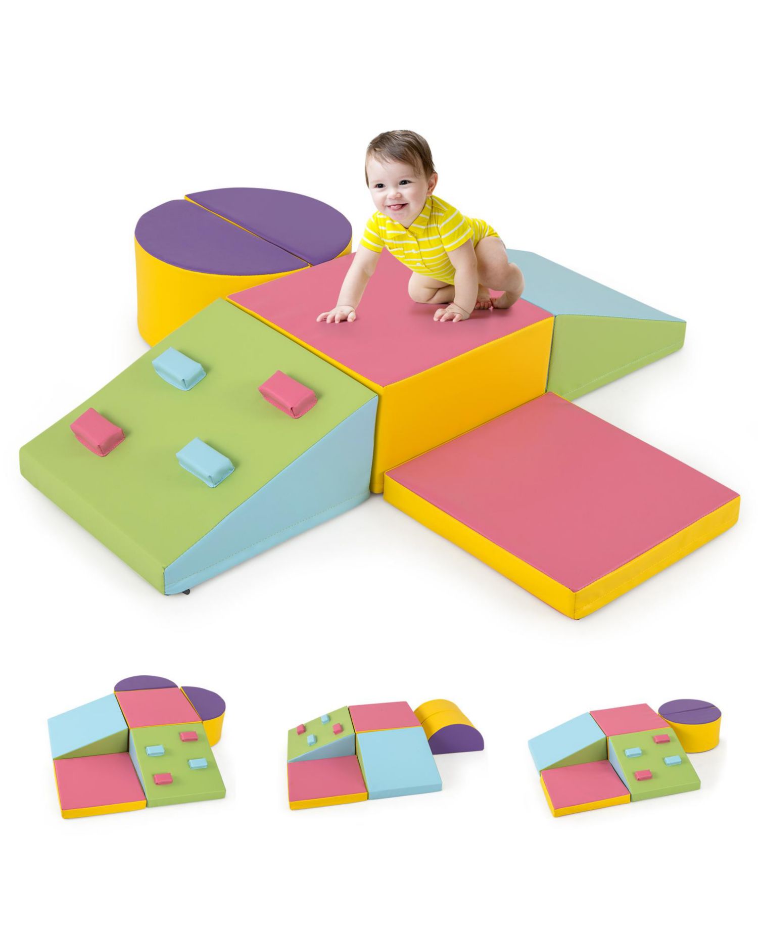 Kids 6 Piece Foam Soft Play Set with Climbing Triangle and Ramp