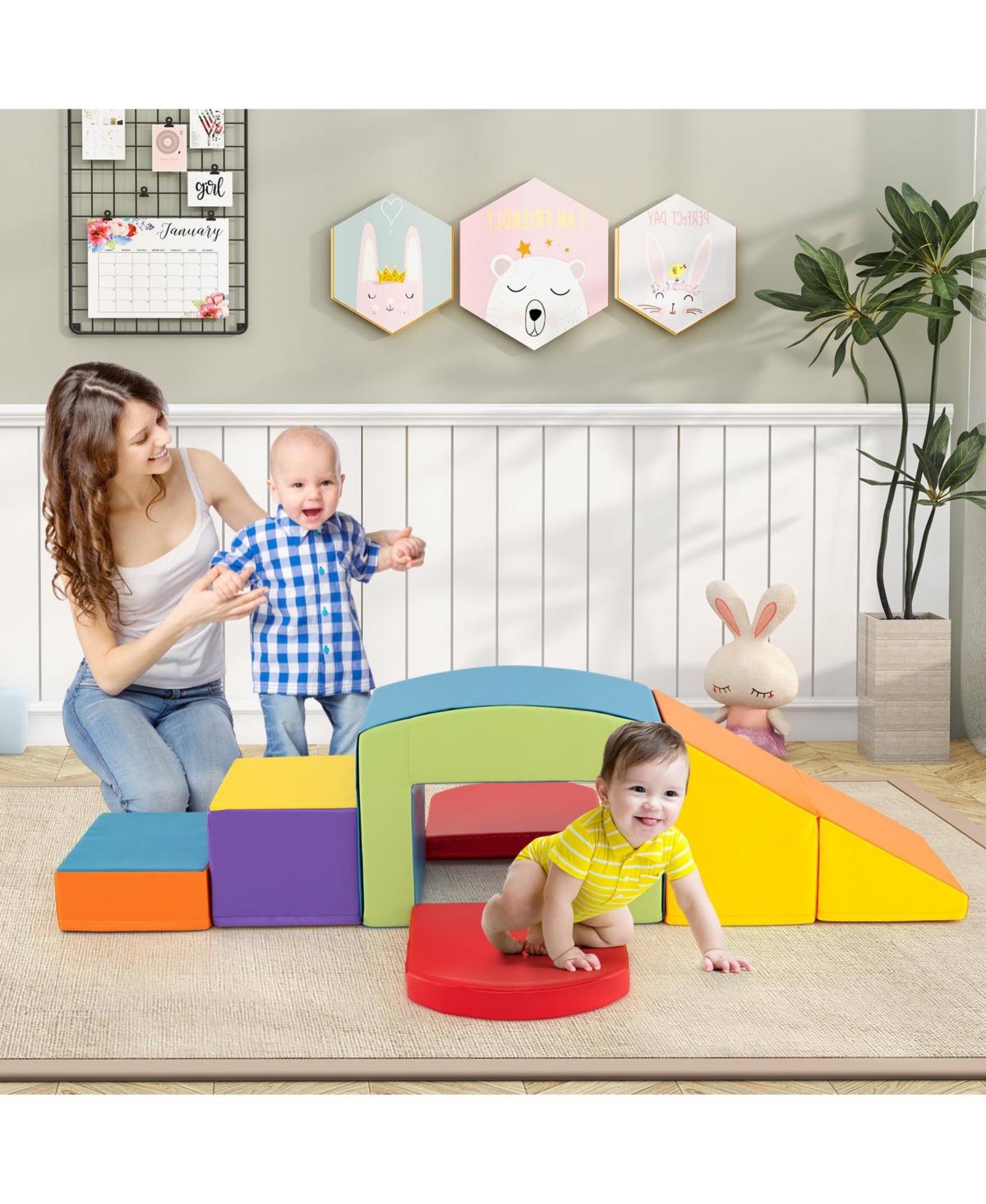 Slickblue Kids 6 Pieces Foam Climbing Blocks Soft Play Climbing with Tunnel