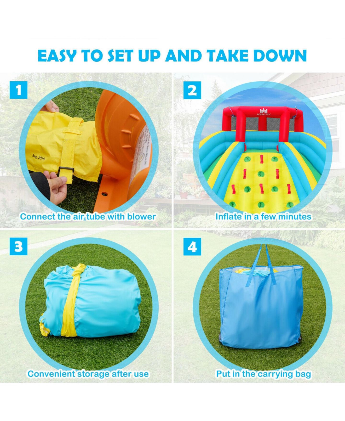 Детская игрушка Mecale Double-Side Inflatable Water Slide Park with Climbing Wall, Ages 3-8, цвет: Синий — фото 9