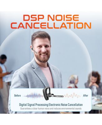 Wireless Headset, Bluetooth Earpiece with Noise Canceling Microphone, Battery Display Charging Case USB Dongle for PC/Laptop/Mac/Phones, Compatible with MS Teams, Google Meet, and More - Black