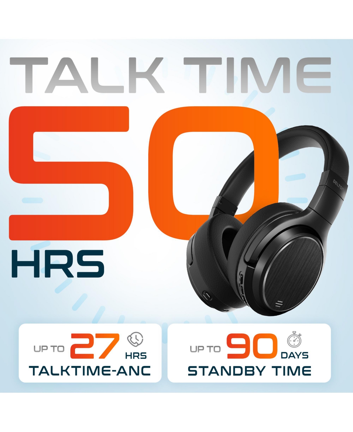 Delton M101D Active Noise Canceling Bluetooth Headphones , Wireless Over Ear Bluetooth Headsets with Microphone, Ergonomic Design and Comfort Fit Ear