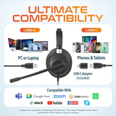 40Y USB/USB-C Mono Headset with Noise Canceling Mic (DWH40YAC)
