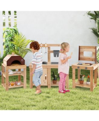 3-Piece Outdoor Kitchen Set Mud Kitchen with Separate BBQ Grill and Pizza Oven