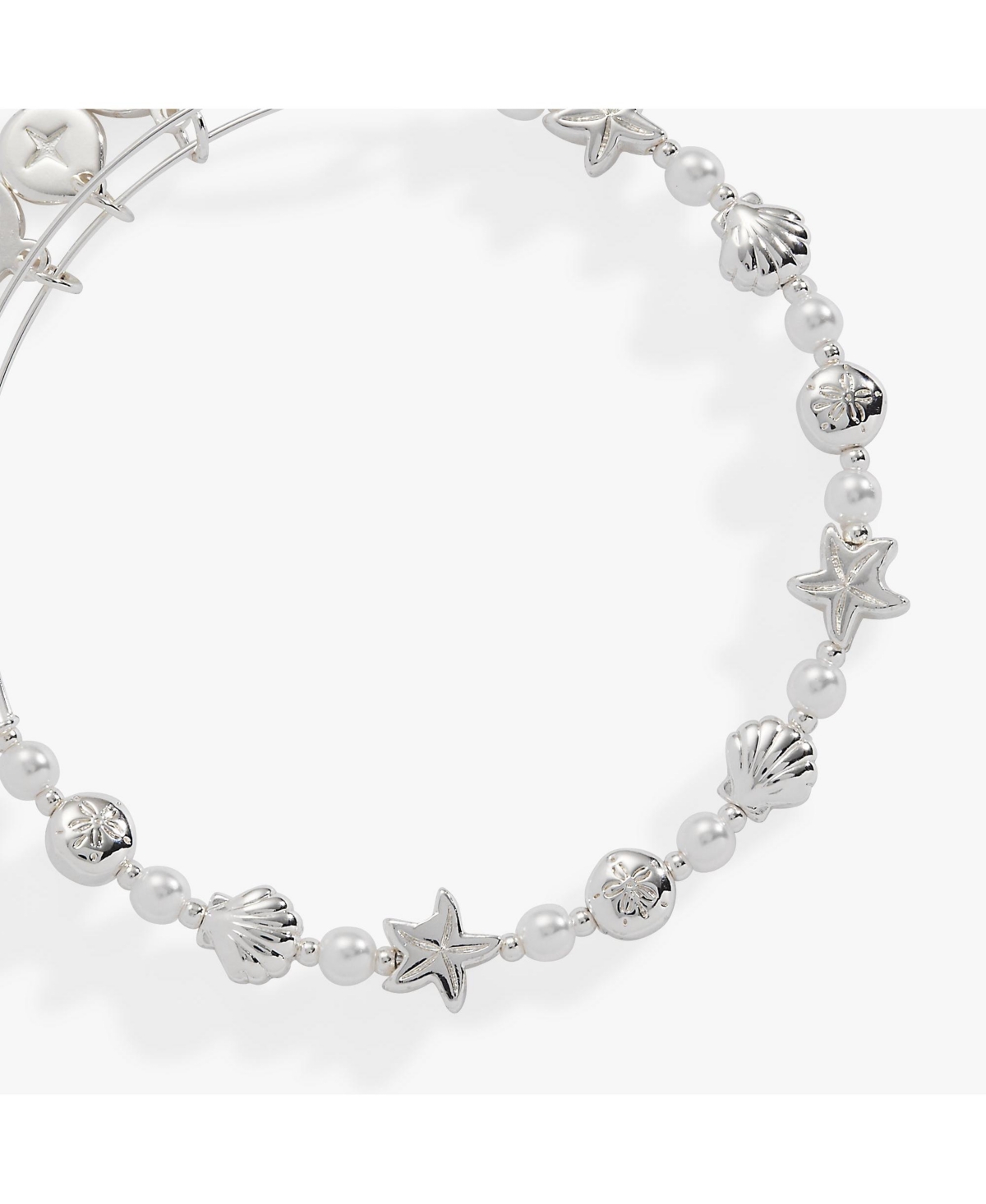 Seaside Pearl Beaded Bangle Bracelet - Silver