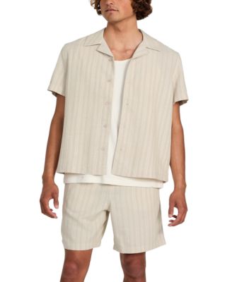 Mens Textured Camp Shirt Drawstring Shorts