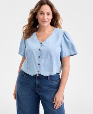 Plus Size Moxie Cotton Denim Blouse