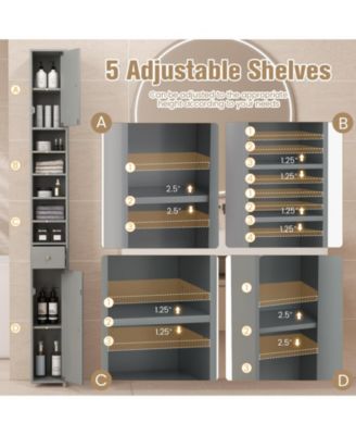 Freestanding Slim Bathroom Cabinet with Drawer and Adjustable Shelves