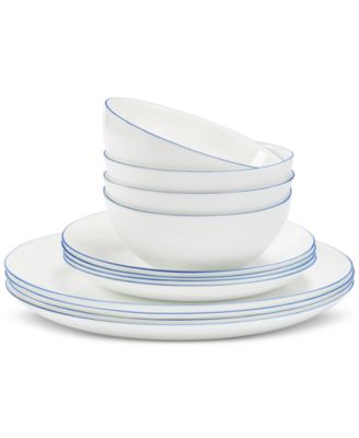 Arch Studio - Opal Glass Blue Rim 12-Pc Dinnerware Set, Service for 4