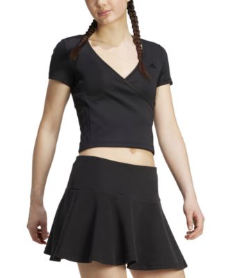 Women's Surplice-Neck Three-Stripes Short-Sleeve T-Shirt 