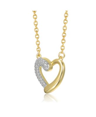 Sterling Silver 14K Gold Plated with Clear Moissanite Heart Pendant Necklace