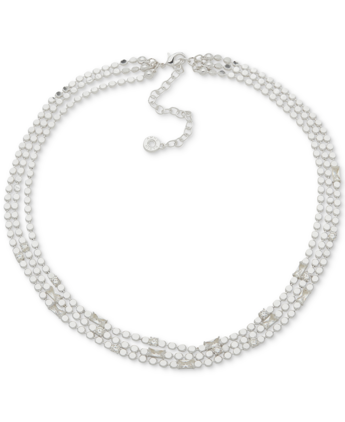 Silver-Tone Multi Row Cubic Zirconia Chain Baguette Necklace, 19-1/2" + 3" extender - Crystal