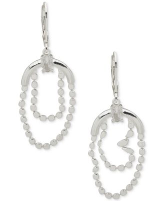 Anne Klein - Silver-Tone Double Flat Chain Cubic Zirconia Drop Earrings
