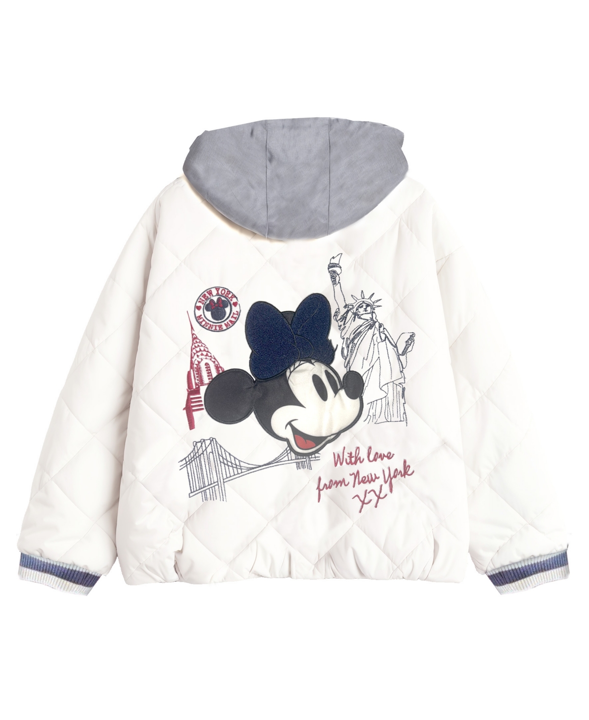 Disney Toddler And Little Girls Minnie New York Quilted Bomber Jacket In Gray