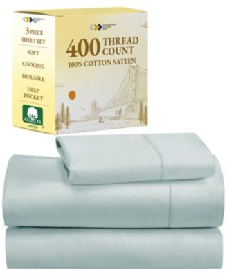 Soft Cotton 400 Thread Count Cotton Sateen 3 Piece Bed Sheet Set, Twin Xl