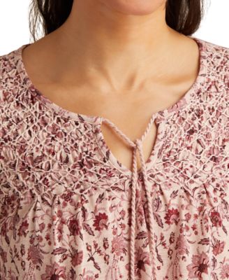 Women's Floral Smocked Tassel-Tie Top