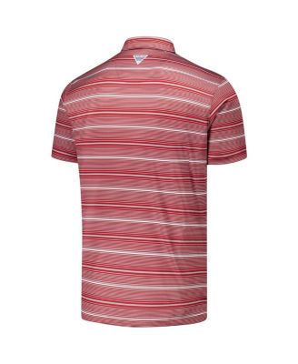 Men's Crimson Oklahoma Sooners PFG Super Terminal Tackle Omni-Shade Stripe Polo Shirt