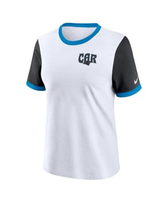 Women's White Carolina Panthers Rewind Ringer Tri-Blend T-Shirt