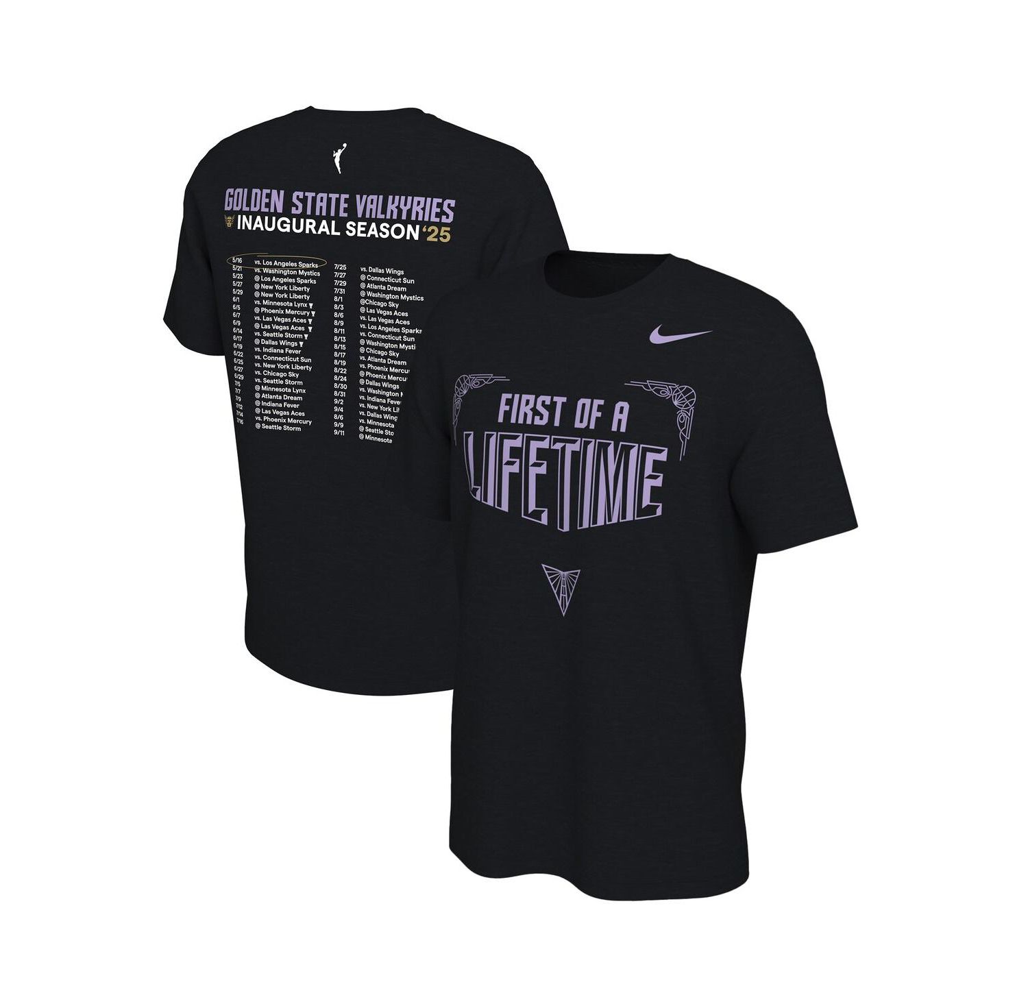 Men's and Women's Eclipse Black Golden State Valkyries 2025 Inaugural Season First of a Lifetime Schedule T-Shirt
