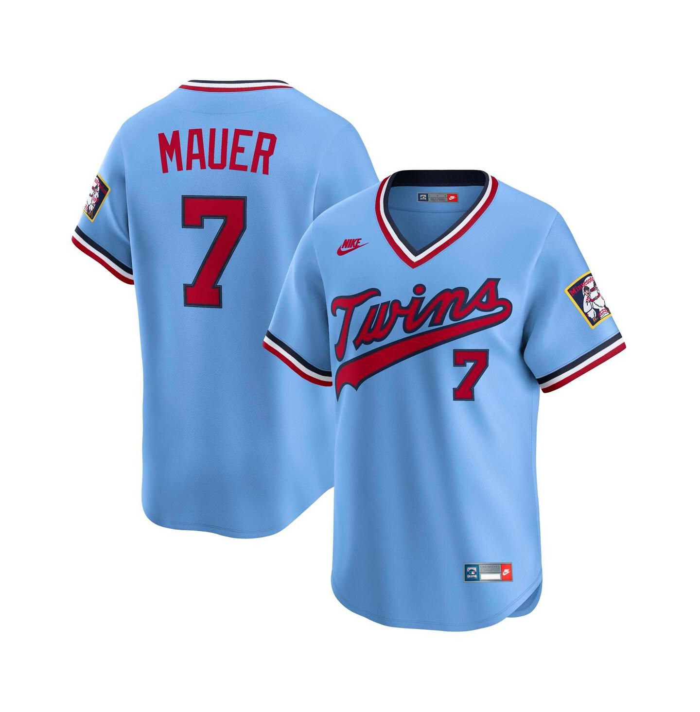Мужской топ Nike Joe Mauer Light Blue Minnesota Twins Throwback Cooperstown Collection Limited Jersey — фото 1