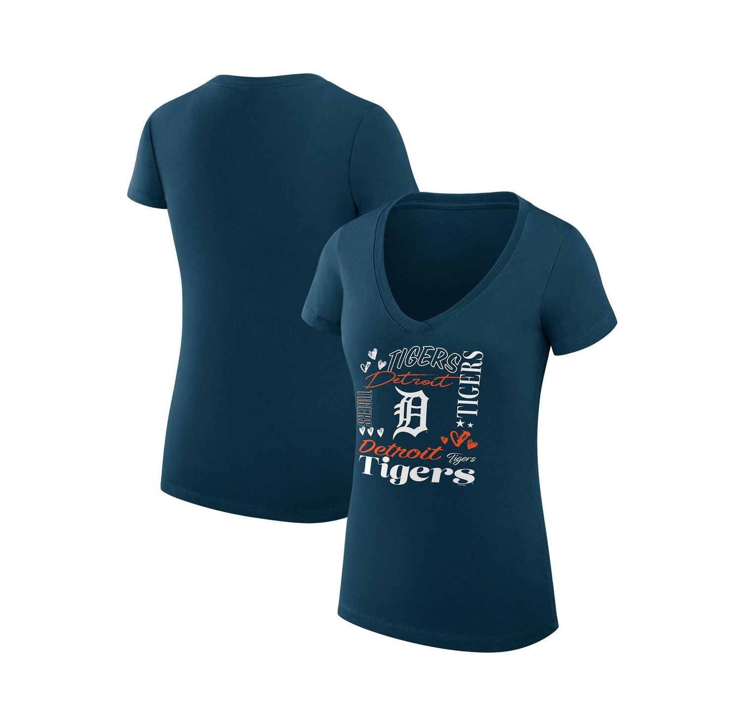 Women's Navy Detroit Tigers Collage Team Graphic V-Neck Fitted T-Shirt