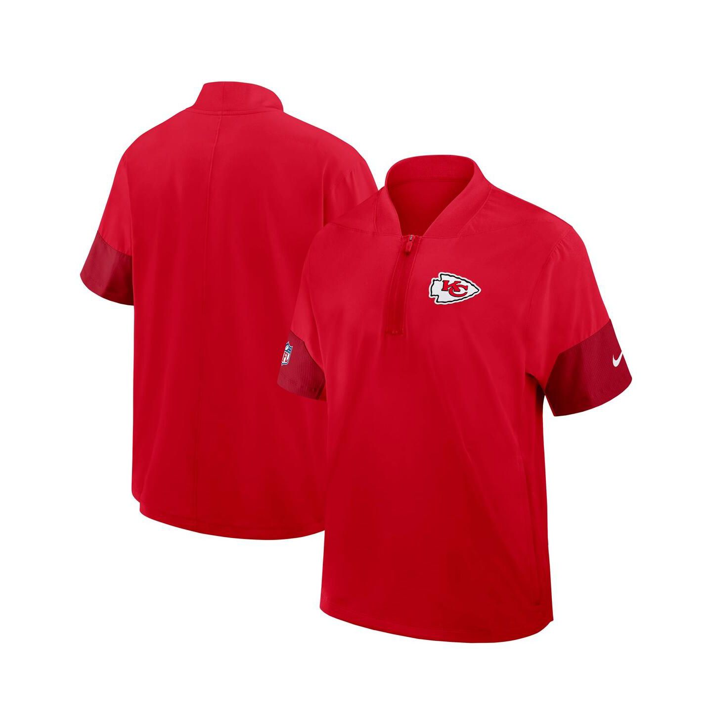 Мужская куртка Nike Red Kansas City Chiefs Sideline Short Sleeve Quarter-Zip Performance Coach — фото 1