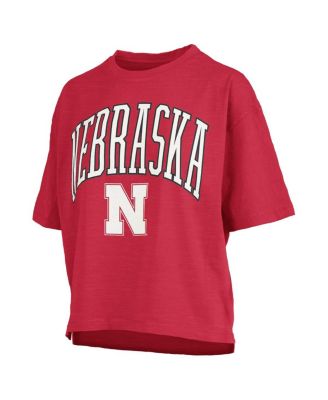 Women's Scarlet Nebraska Huskers Nelson Arch Over Logo Waist Length Oversized Slub T-Shirt